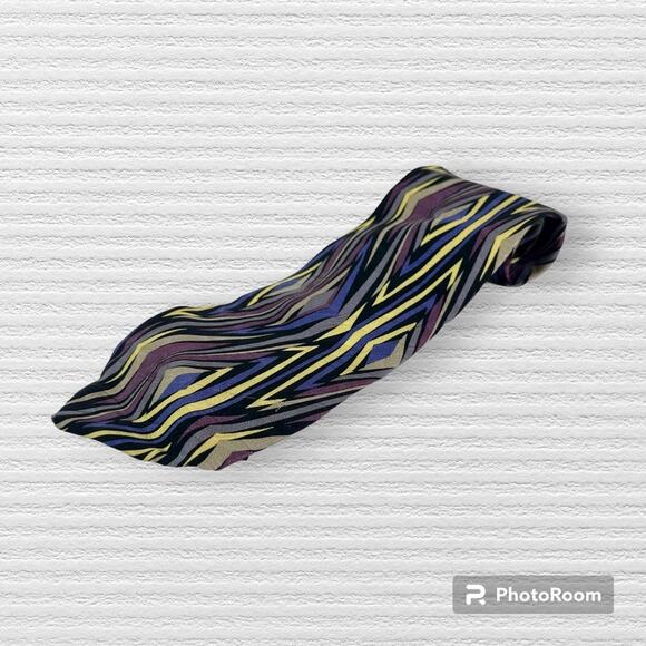Jhane Barnes Men's 100% Silk Multicolored Geometric Color Diamonds Necktie Tie - Picture 1 of 6